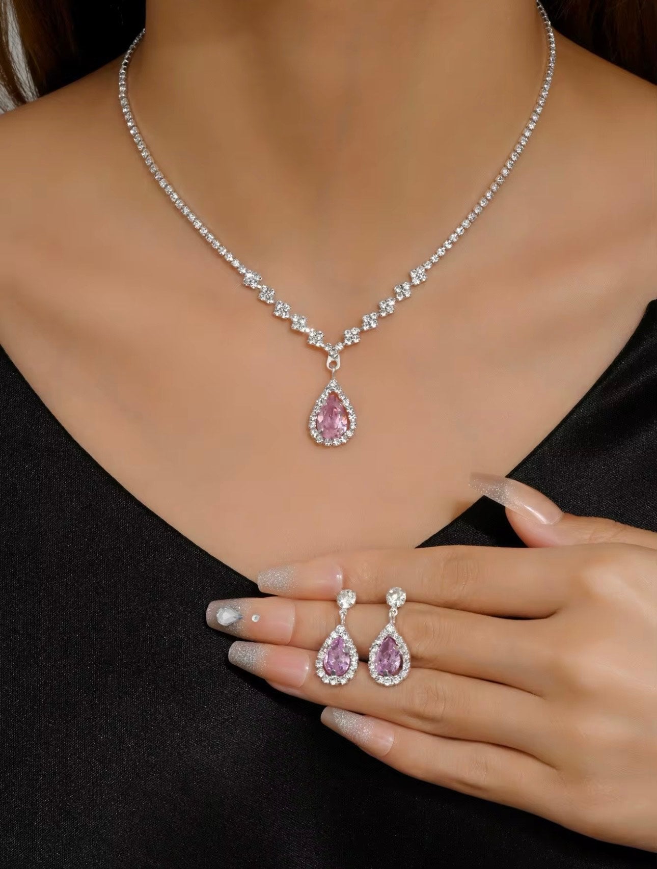 Zircon Oval Cut Silver Plated Jewellery Set