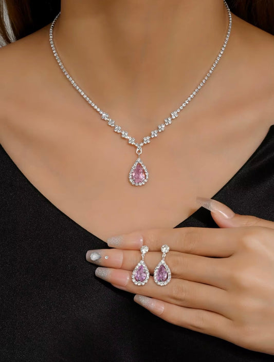 Zircon Oval Cut Silver Plated Jewellery Set