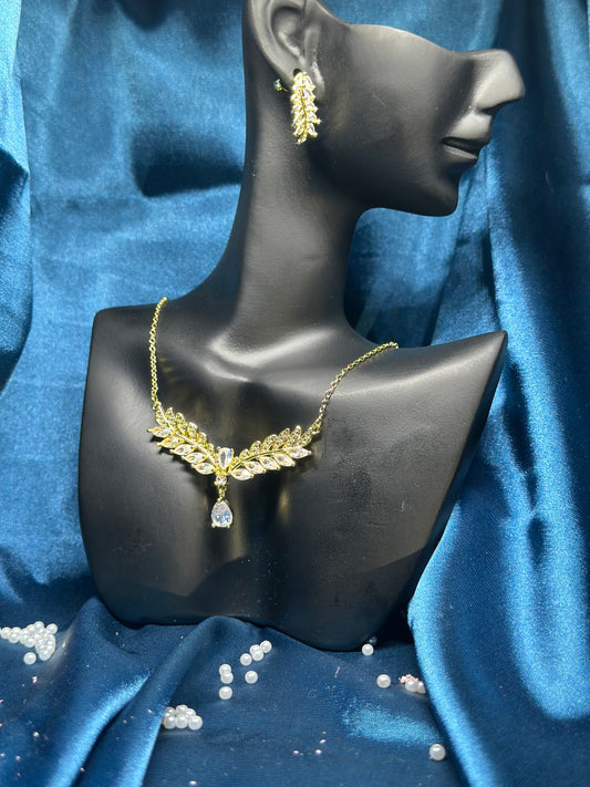 18K Gold Plated Pendant and Earrings Set with Zircon Stones