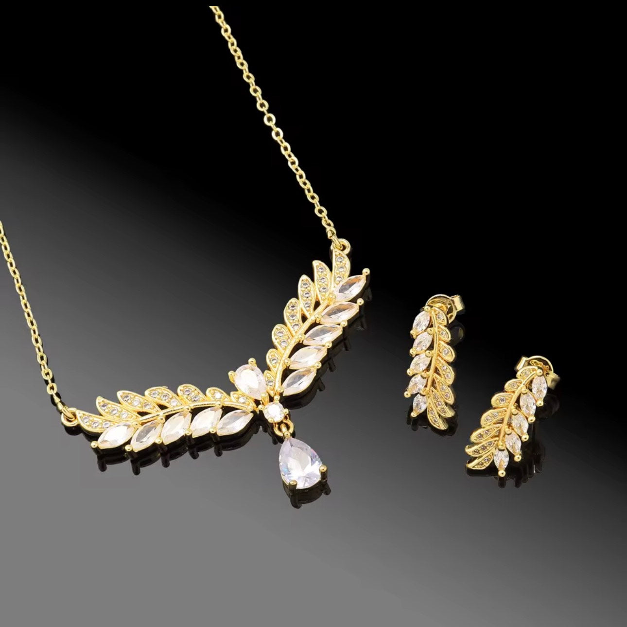 18K Gold Plated Pendant and Earrings Set with Zircon Stones