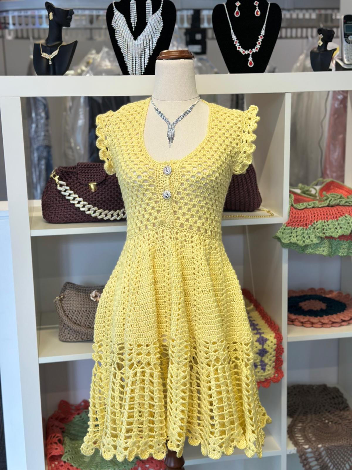 Lemon yellow Crochet Dress