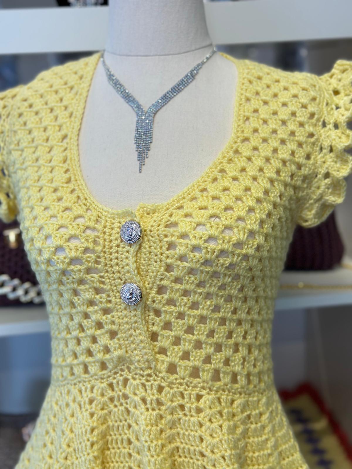 Lemon yellow Crochet Dress