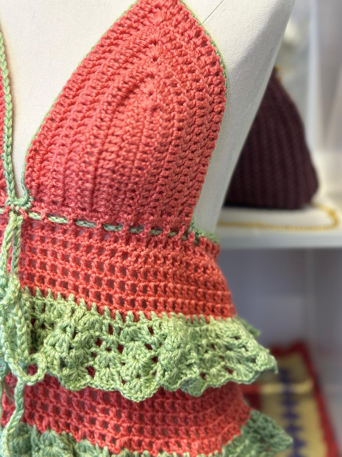 Crochet Top Coral Pistachio Green