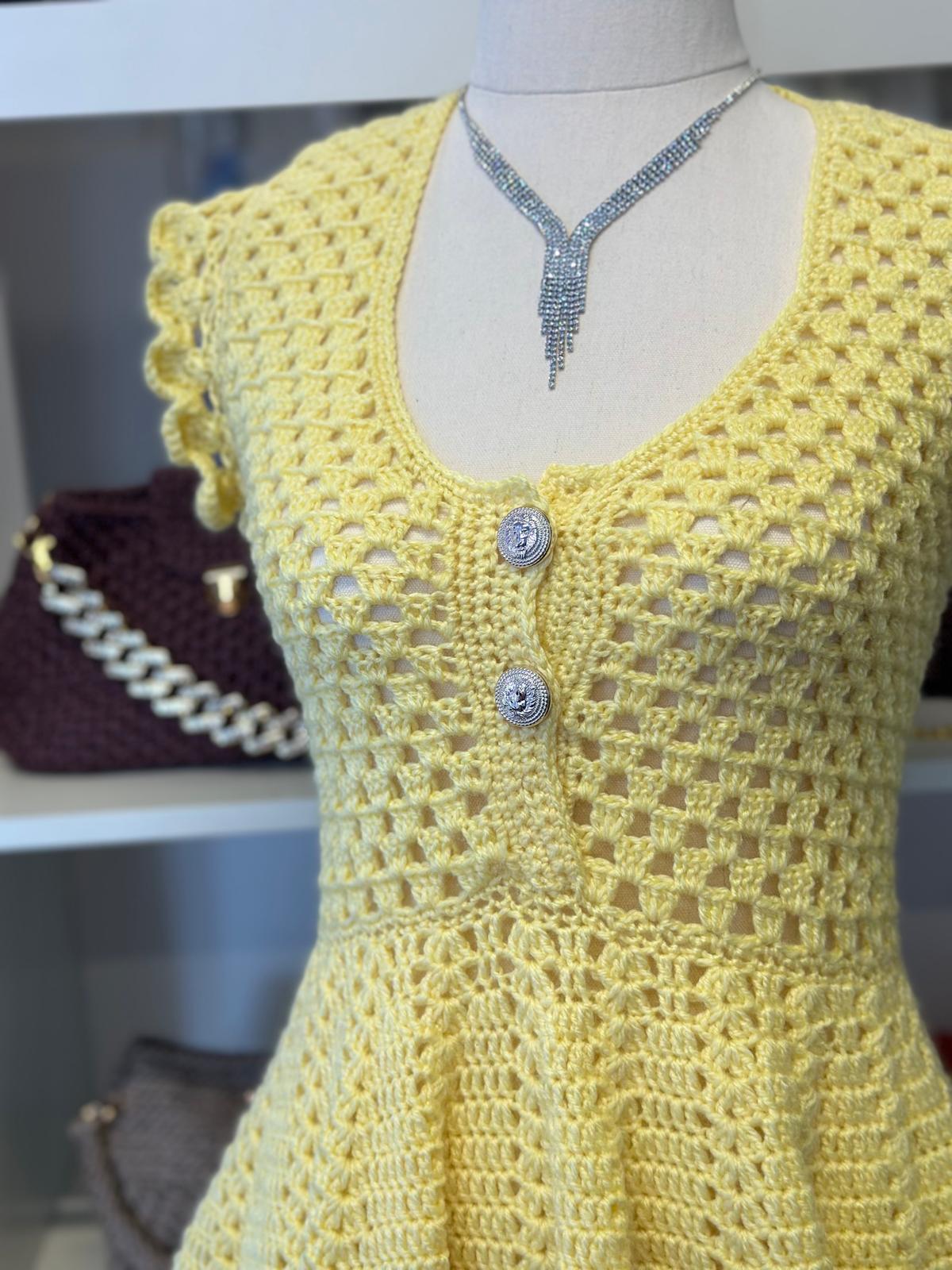 Lemon yellow Crochet Dress