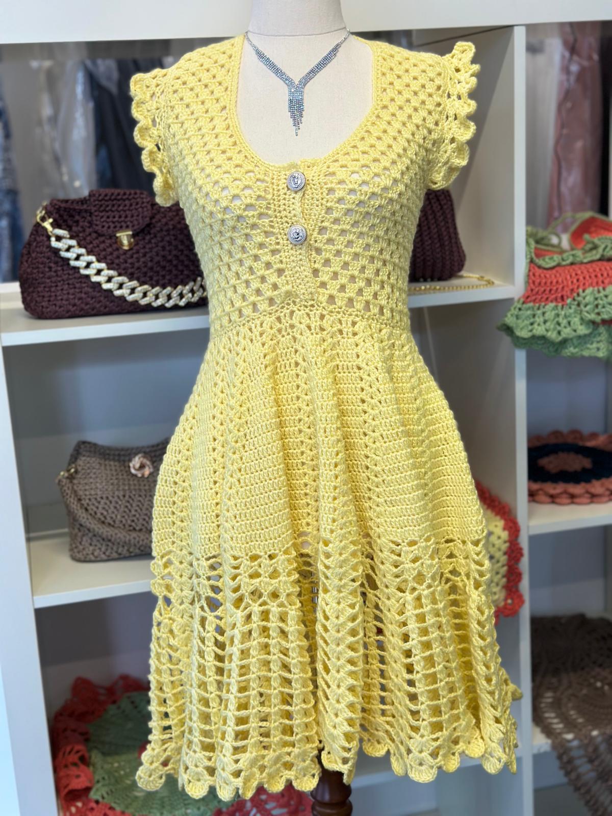 Lemon yellow Crochet Dress