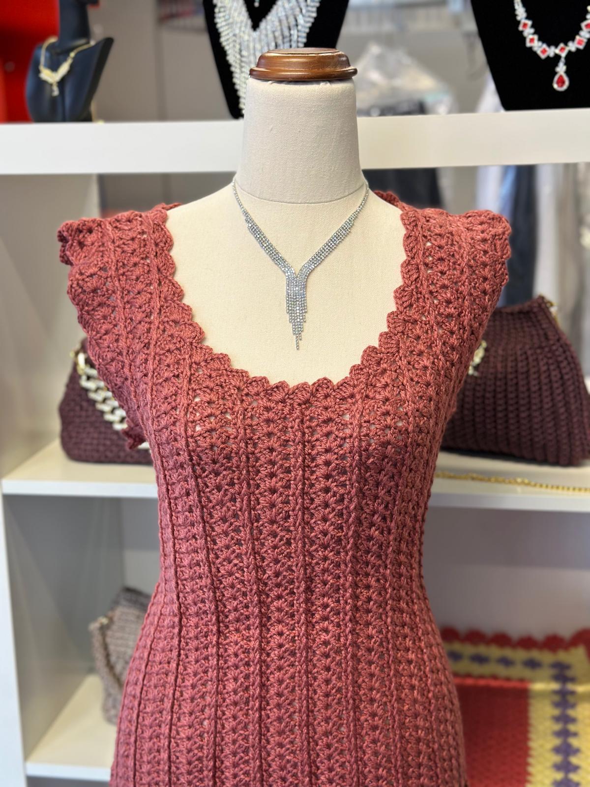 Dusty Rose Crochet Mini Dress