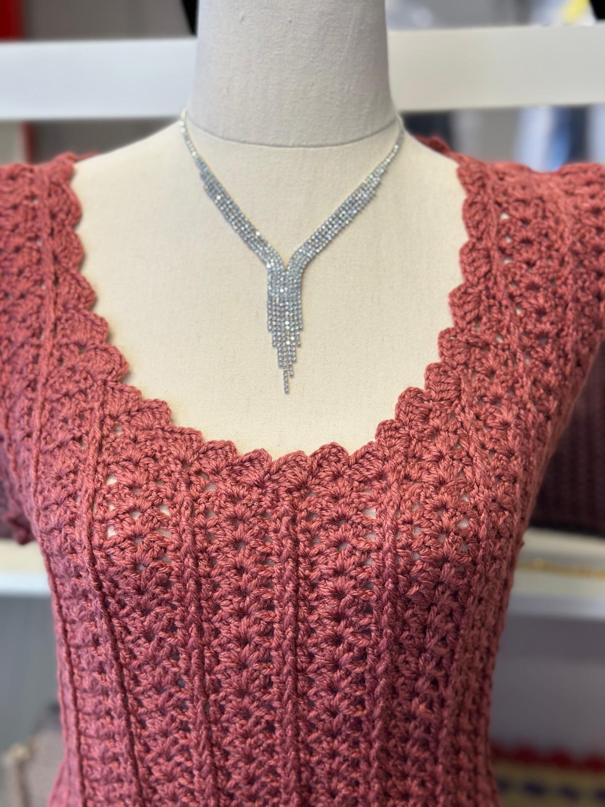 Dusty Rose Crochet Mini Dress