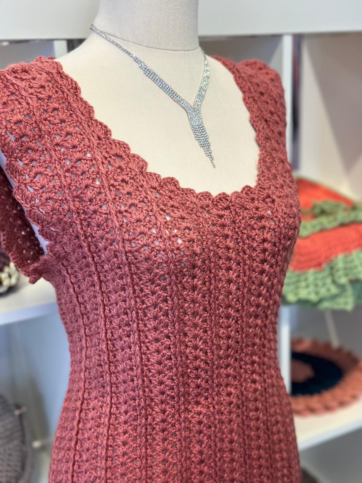 Dusty Rose Crochet Mini Dress