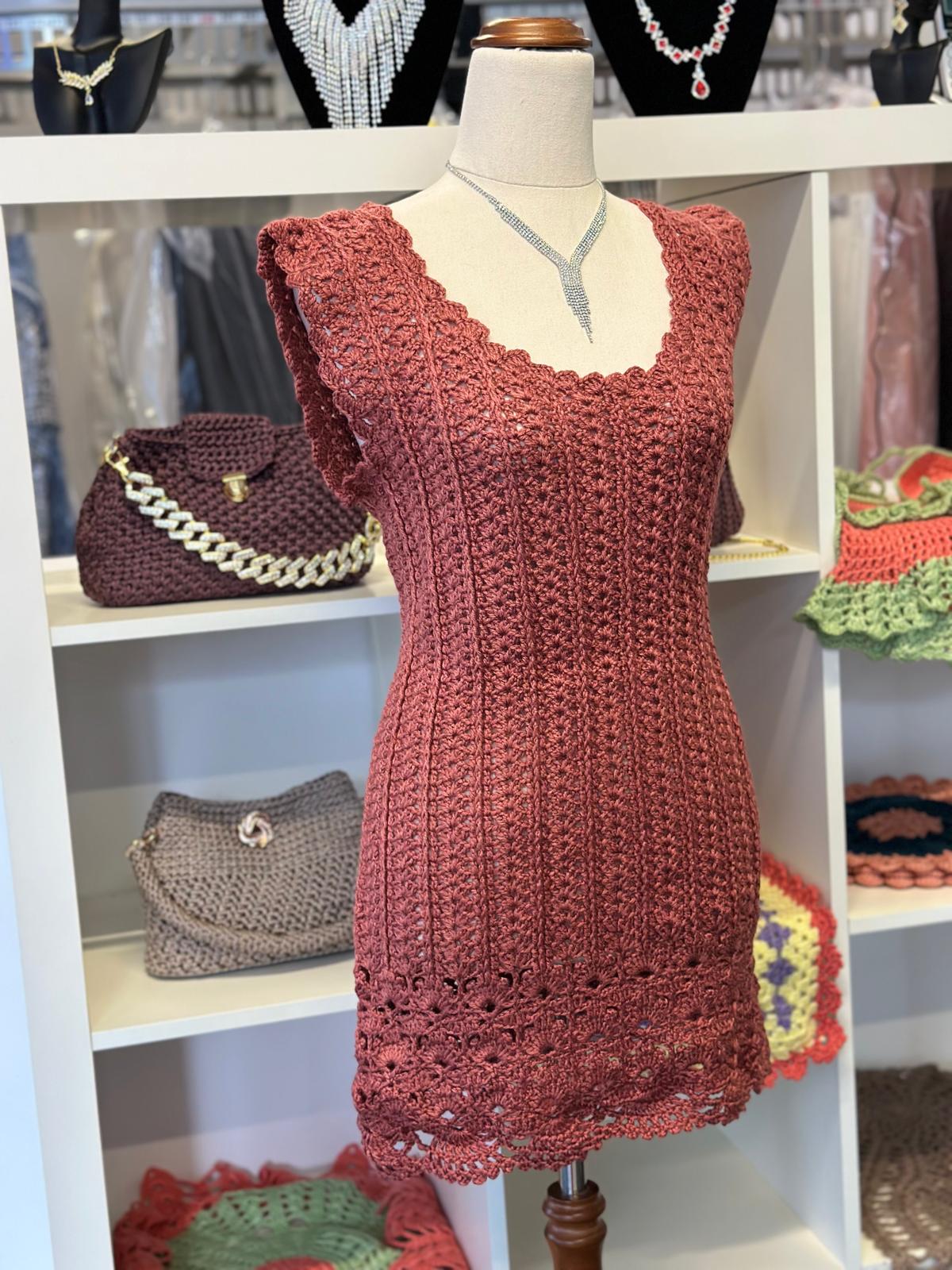 Dusty Rose Crochet Mini Dress