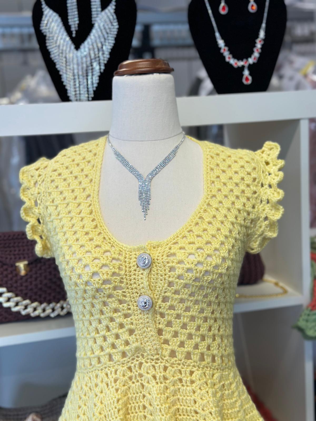 Lemon yellow Crochet Dress