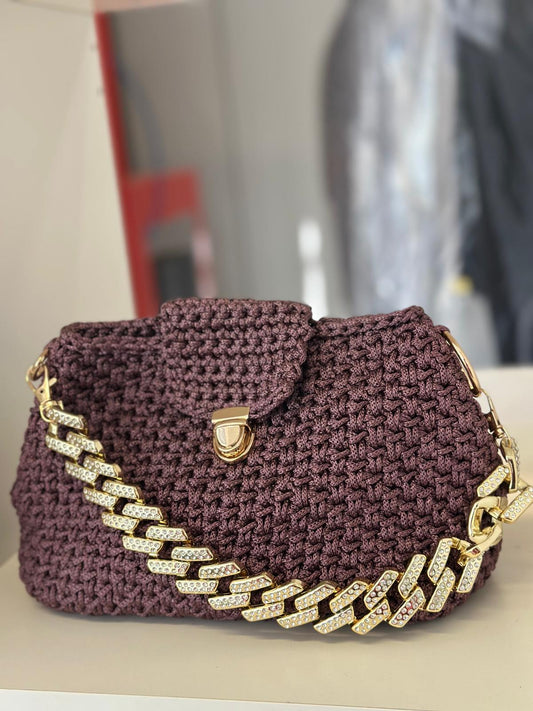 Handmade Crochet bag pastebean golden strap