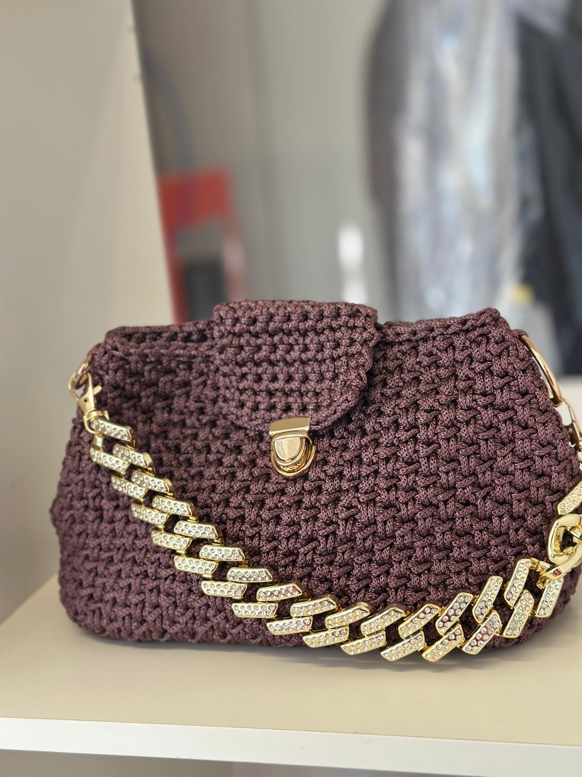 Handmade Crochet bag pastebean golden strap