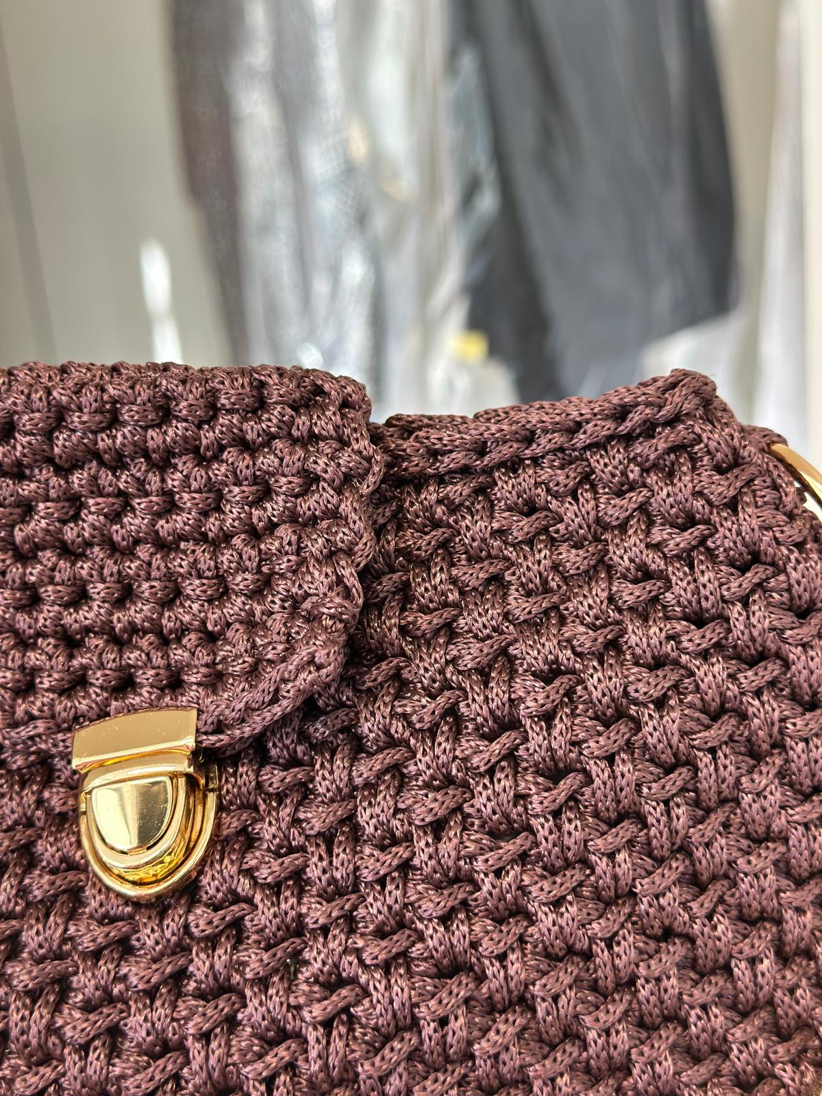 Handmade Crochet bag pastebean golden strap