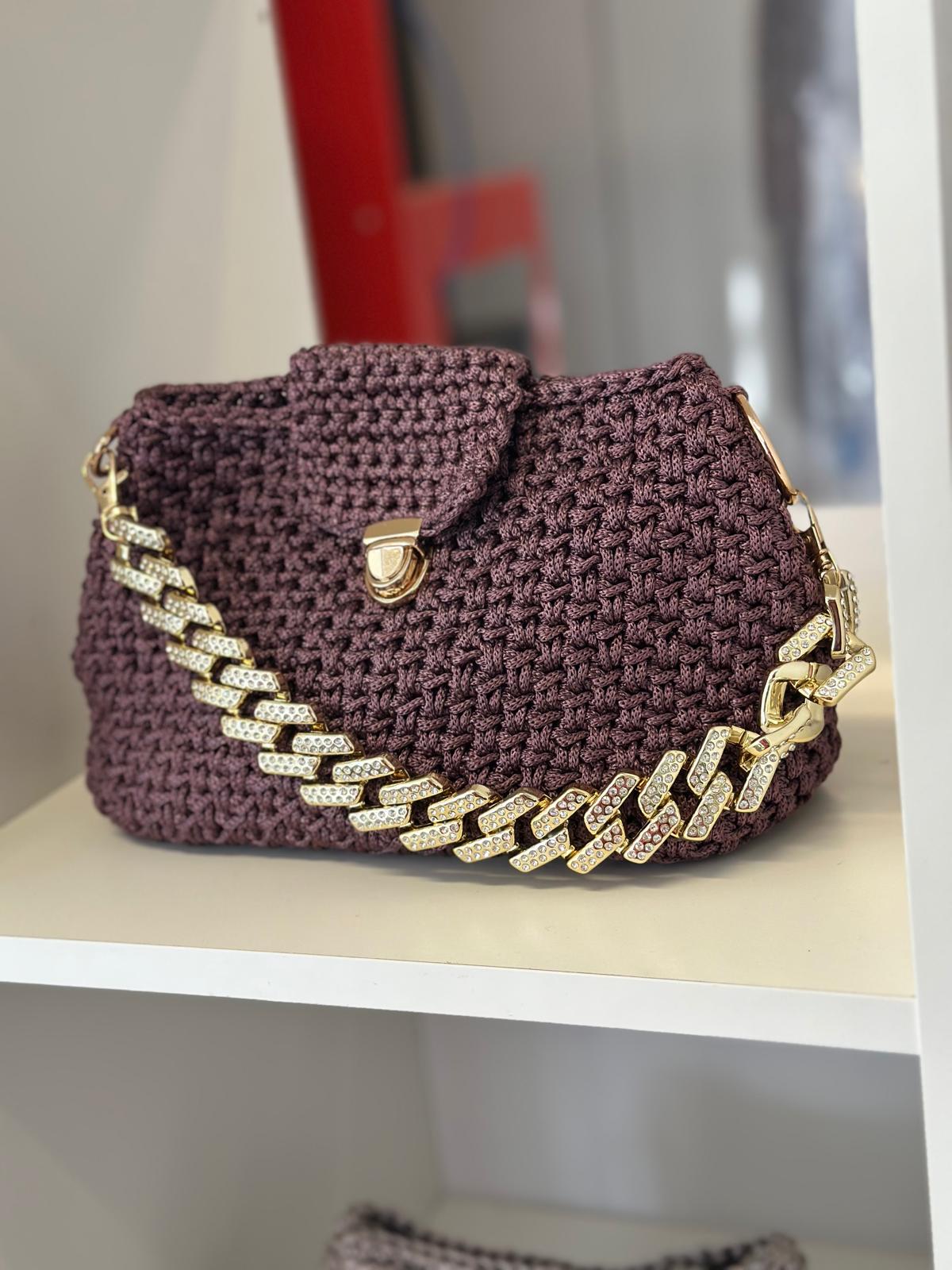 Handmade Crochet bag pastebean golden strap