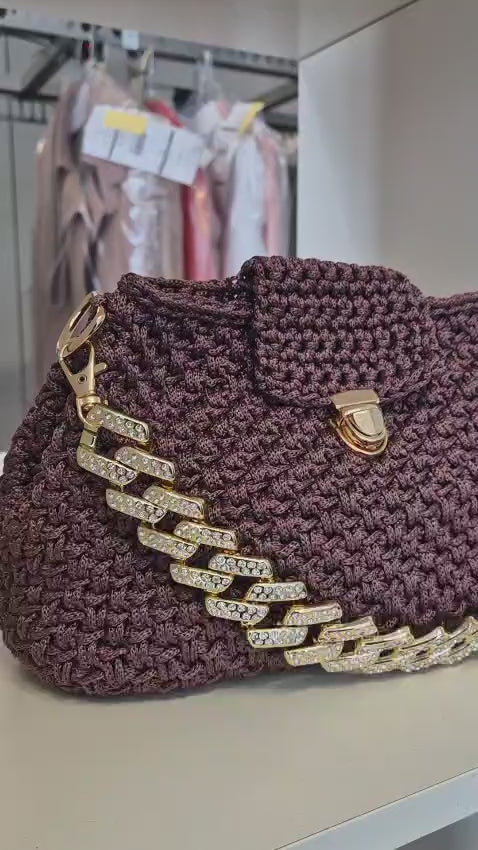 Handmade Crochet bag pastebean golden strap